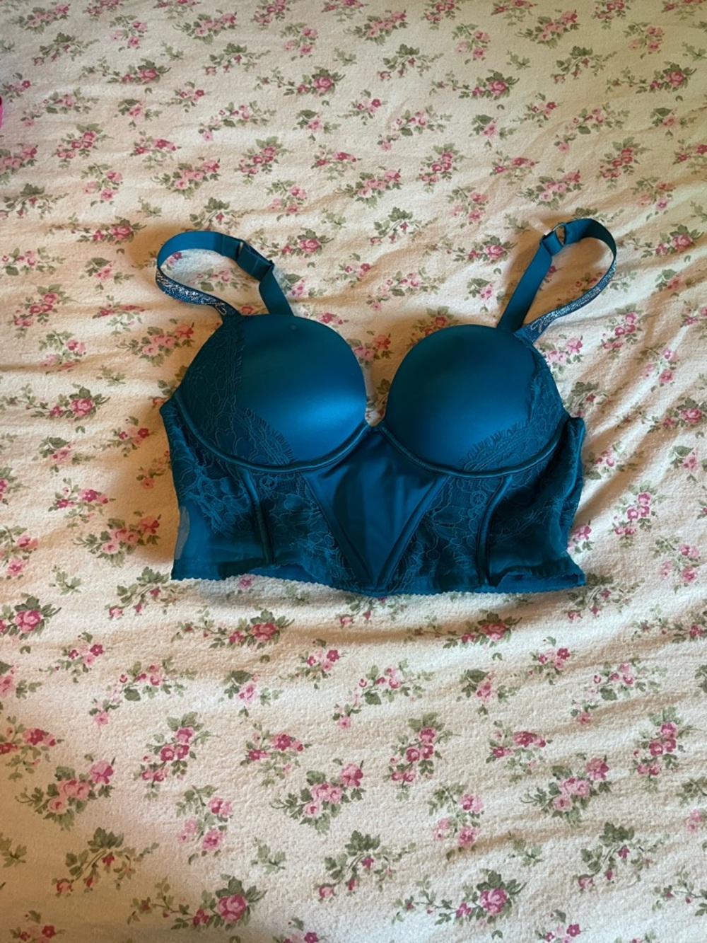 Victoria's Secret Teal Longline Lace Push-Up Bra